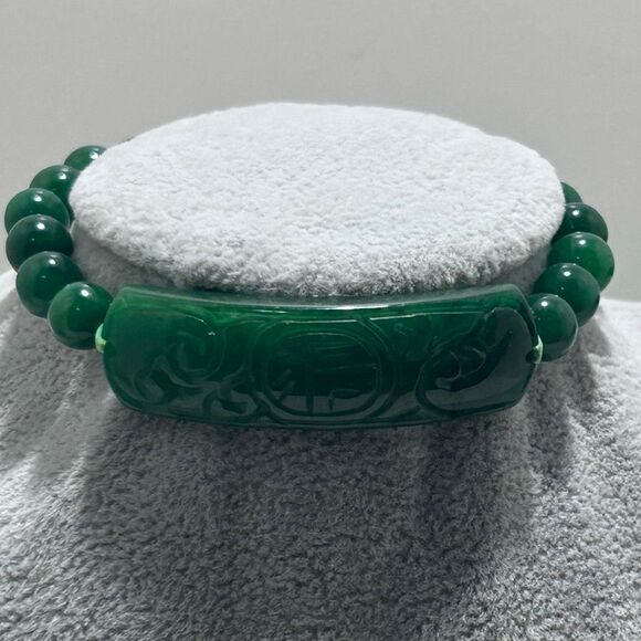 Jadeite Jade Beaded Stretch Bracelet Women's Size S/M Green Gemstone - Picture 1 of 9